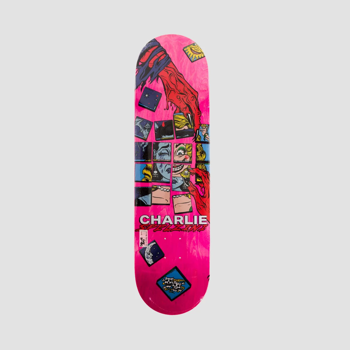 DEATH CHARLIE SPELZINI INTERCHANGEABLE SKATEBOARD DECK PINK STAIN- 8”
