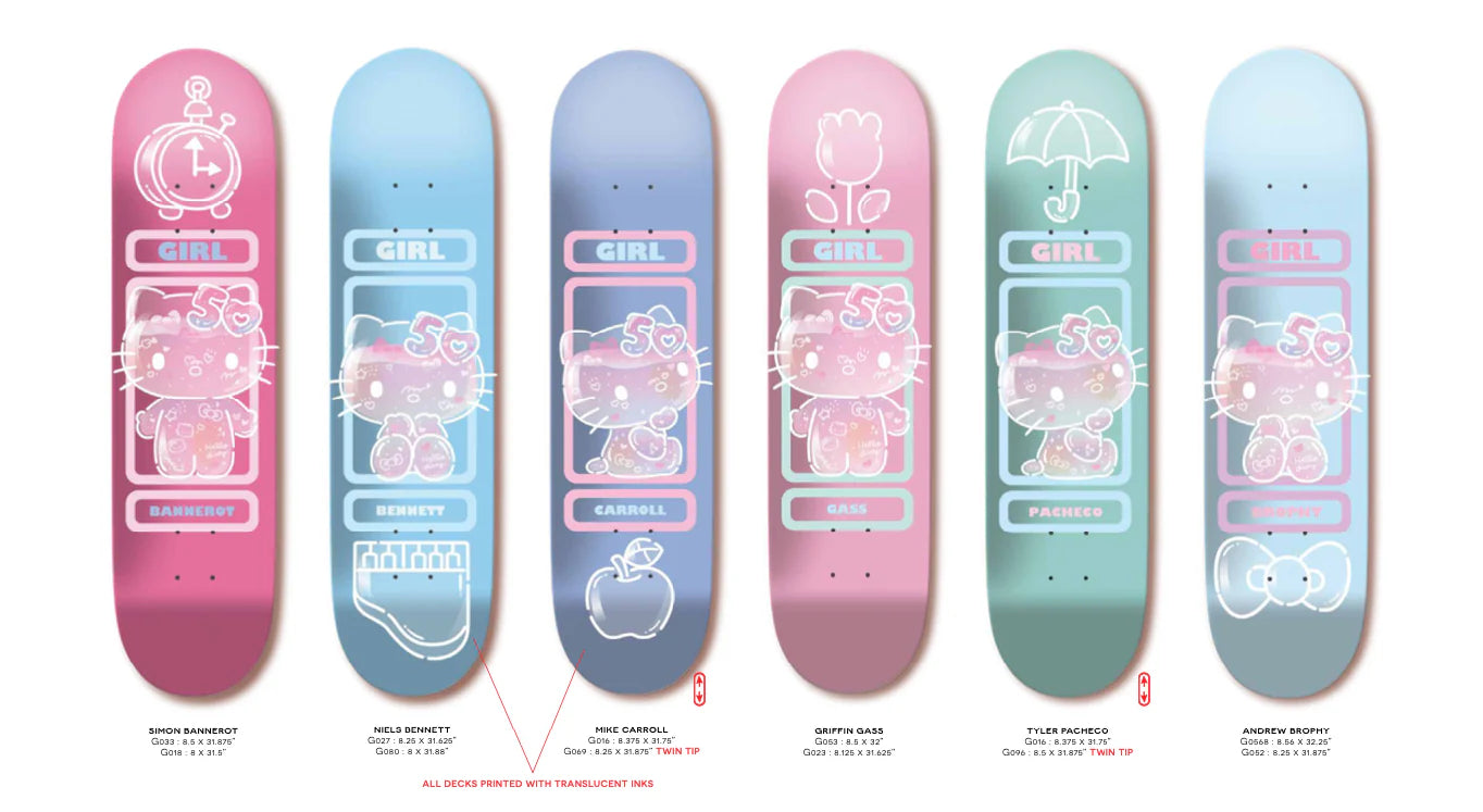 Girl x Hello Kitty Skateboard Deck 50th Anniversary Griffin Gass 8.5"