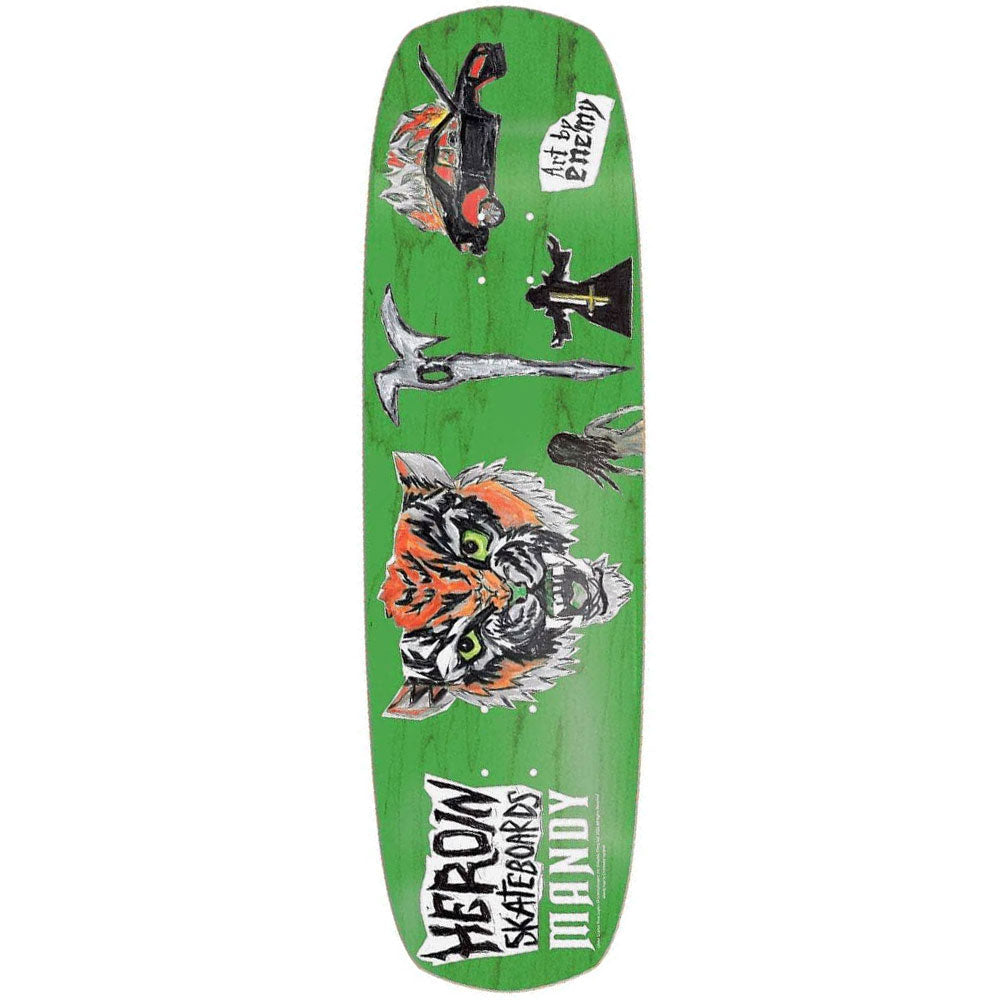 HEROIN SKATEBOARDS
Mandy x Enemy Symmetrical Shovel (Green Stain) Skateboard Deck 9.5"